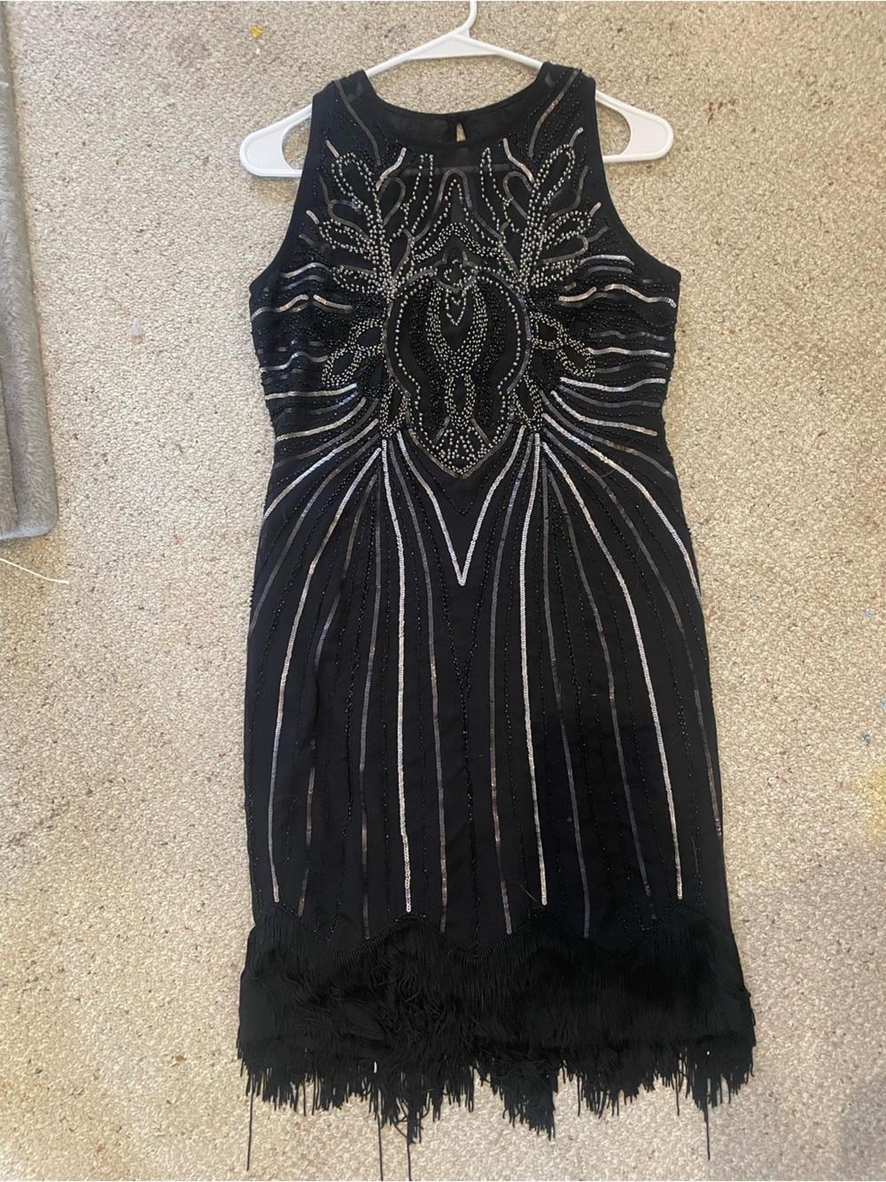 Romeo & Juliet Couture Black Beaded Fringe Cocktail Dress